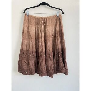 Indian Tropical Skirt Women Free Size Brown Broom Knee Goblincore Shabby Chic